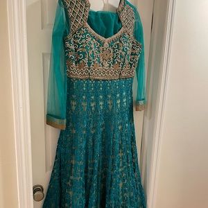 Green gown with heavy net work